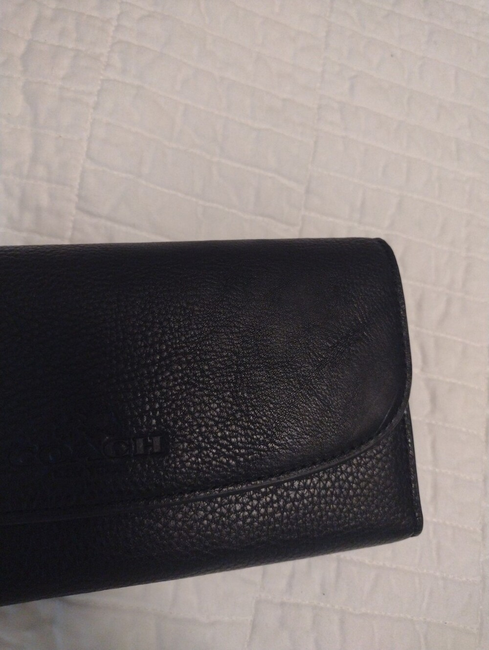 COACH Black Pebbled Leather Wallet Snap Closure Bi-fold w/ Flap w/ Wallet Insert - Picture 13 of 14